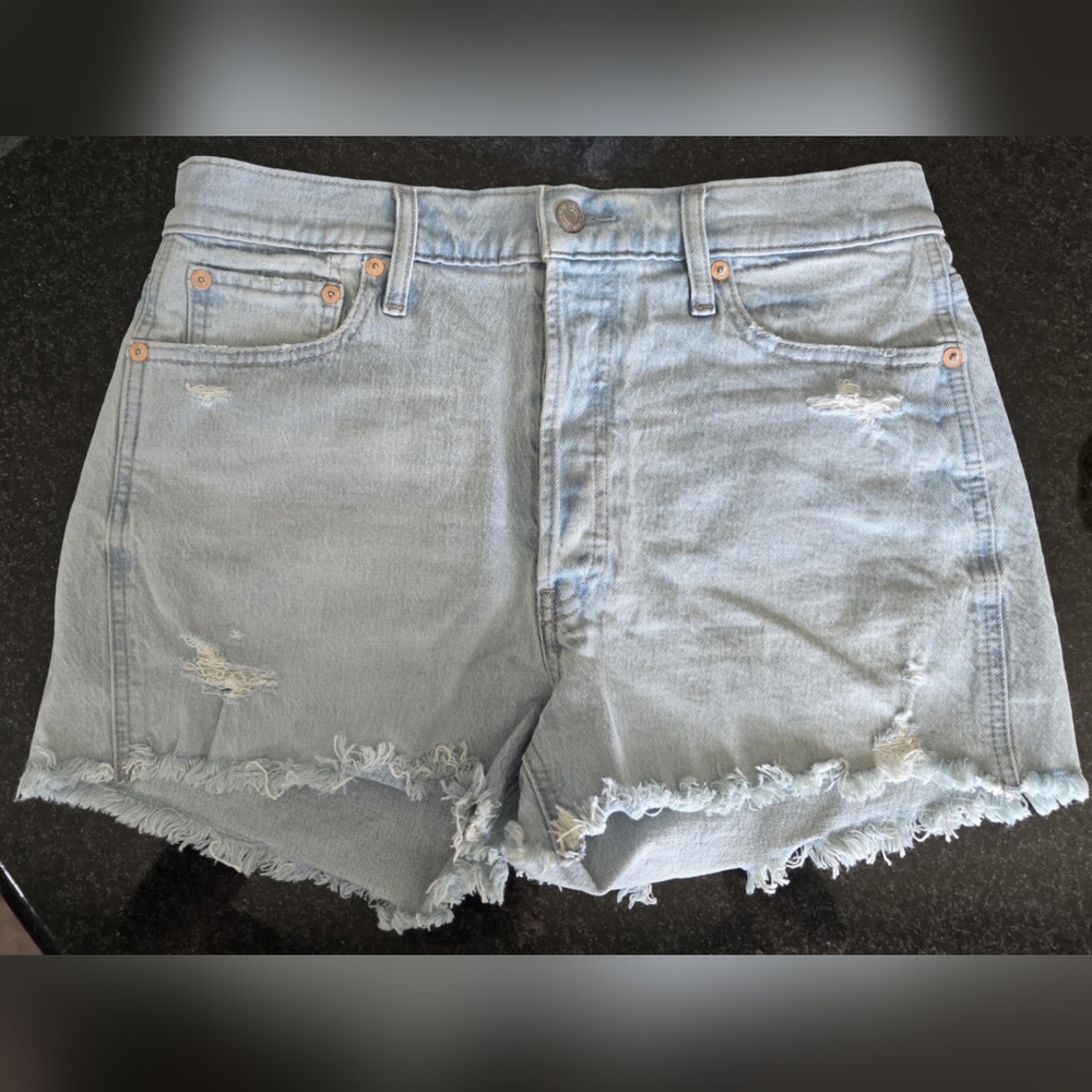 GAP Blue Distressed Jean Shorts Frayed Hem  Cotton Summer Size 10